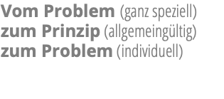 Vom Problem (ganz speziell) zum Prinzip (allgemeingültig) zum Problem (individuell)